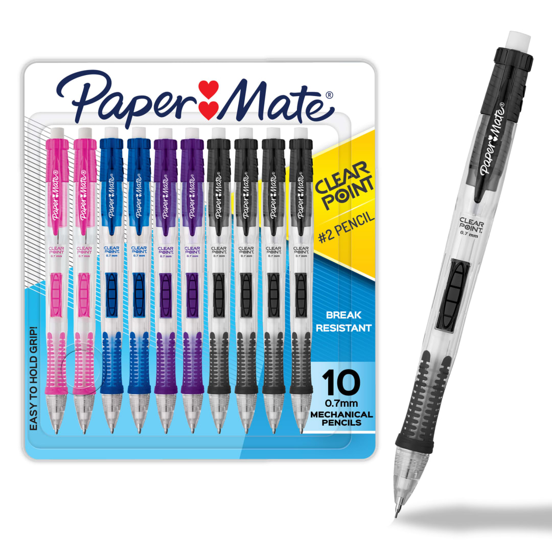 Paper Mate Clearpoint Mechanical Pencil, Assorted Barrel Colors, HB #2 Lead (0.7mm), 10 Count