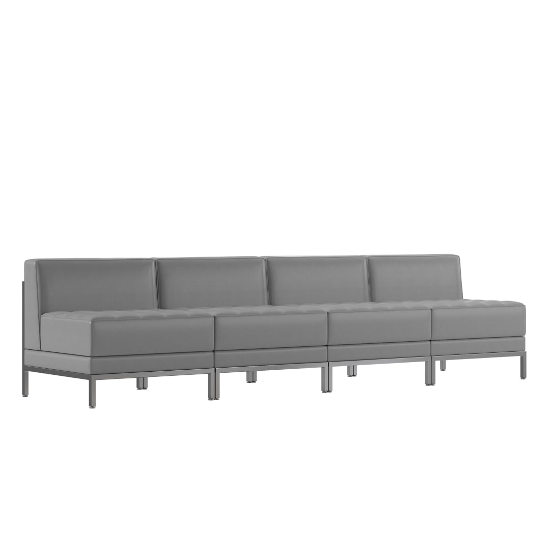 HERCULES Imagination Series 4 Piece Gray LeatherSoft Waiting Room Lounge Set with Ganging Clips - Reception Bench with Ganging Clips