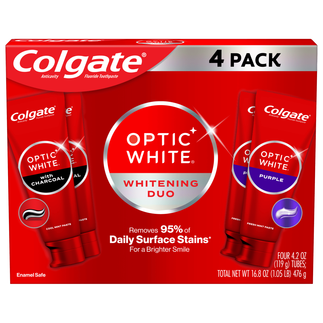 Colgate Optic White Whitening Duo Whitening Toothpaste Pack, Mint, 4 Pack