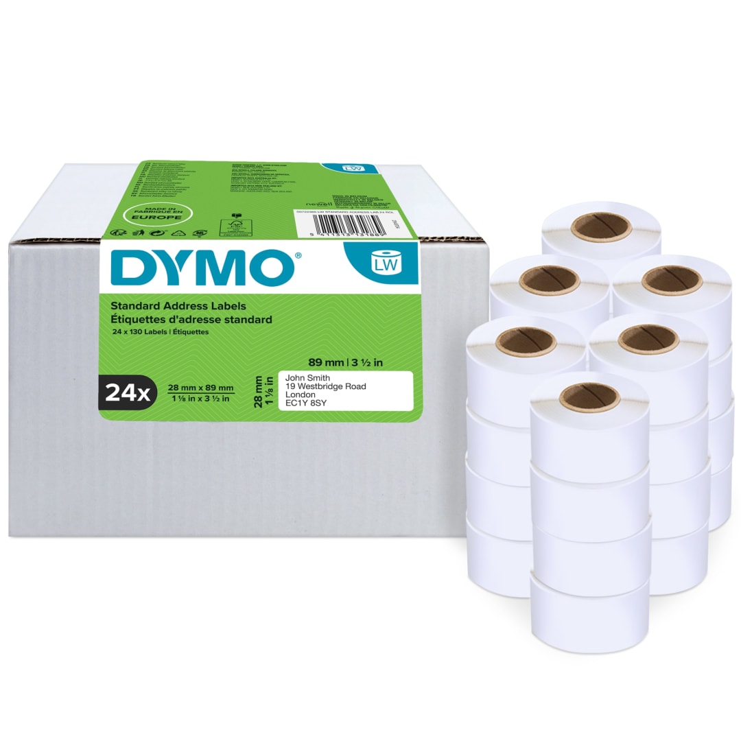 DYMO® Authentic LabelWriter™ Address Labels | 28mm x 89mm | 24 Rolls of 130 Easy-Peel Labels (3120 labels) | Self-Adhesive | for LabelWriter™ Label Makers