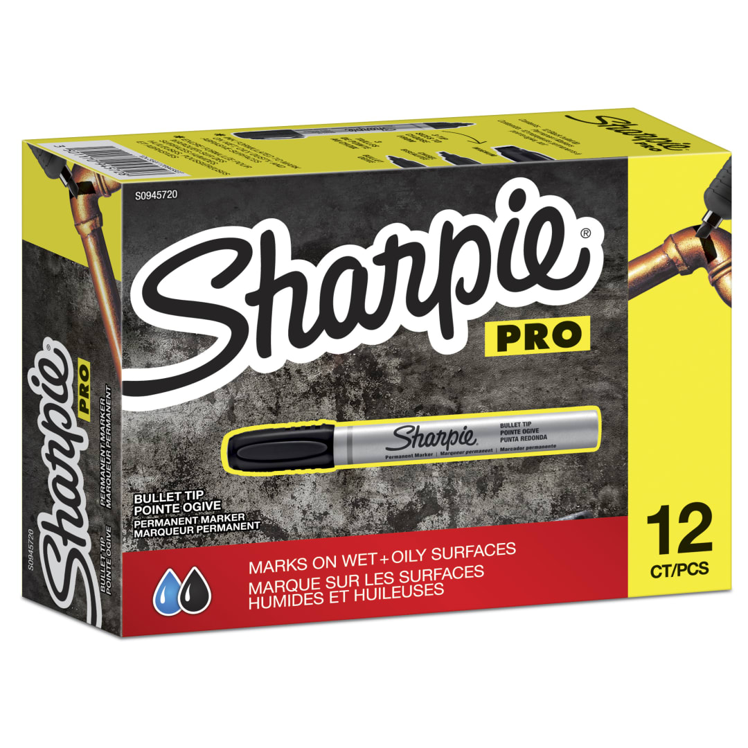 Sharpie Pro Rotuladores industriales permanentes | Punta de bala | Tinta negra | 12 unidades