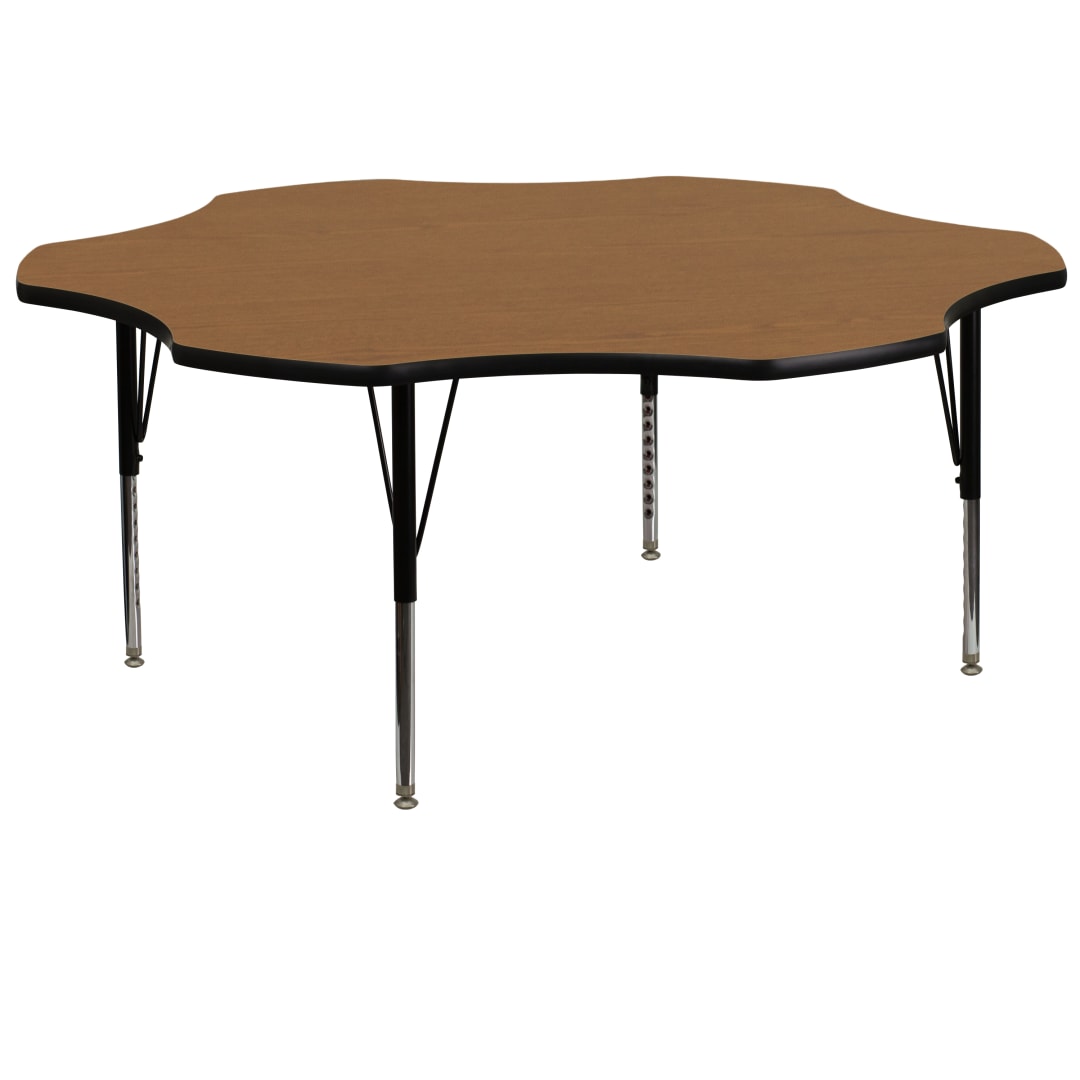 Wren 60'' Flower Oak Thermal Laminate Activity Table - Height Adjustable Short Legs