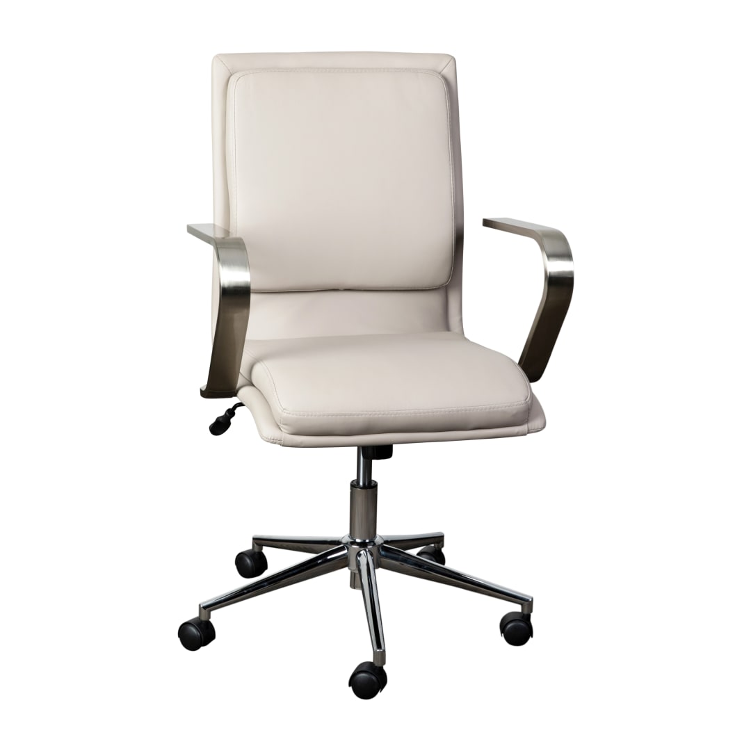James Mid-Back Designer Executive LeatherSoft Office Chair with Brushed Chrome Base and Arms, Taupe
