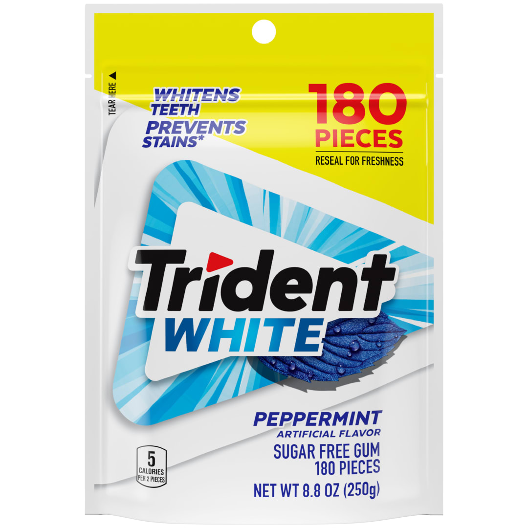 Trident White Sugar Free Chewing Gum Peppermint 180 pc Pouch