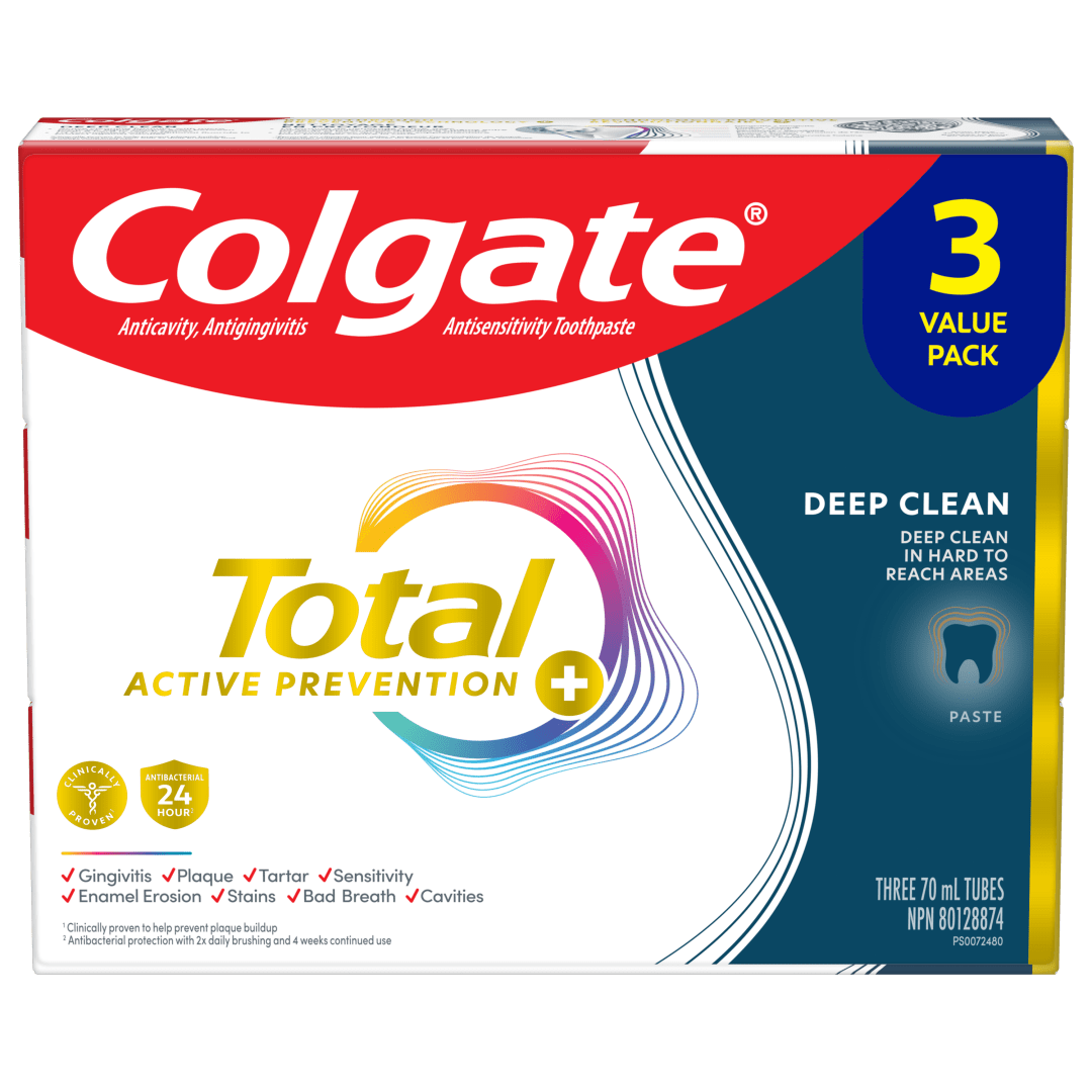 Colgate Total Active Prevention Plus Deep Clean Toothpaste, Mint Flavour, 70 mL, 3 Pack