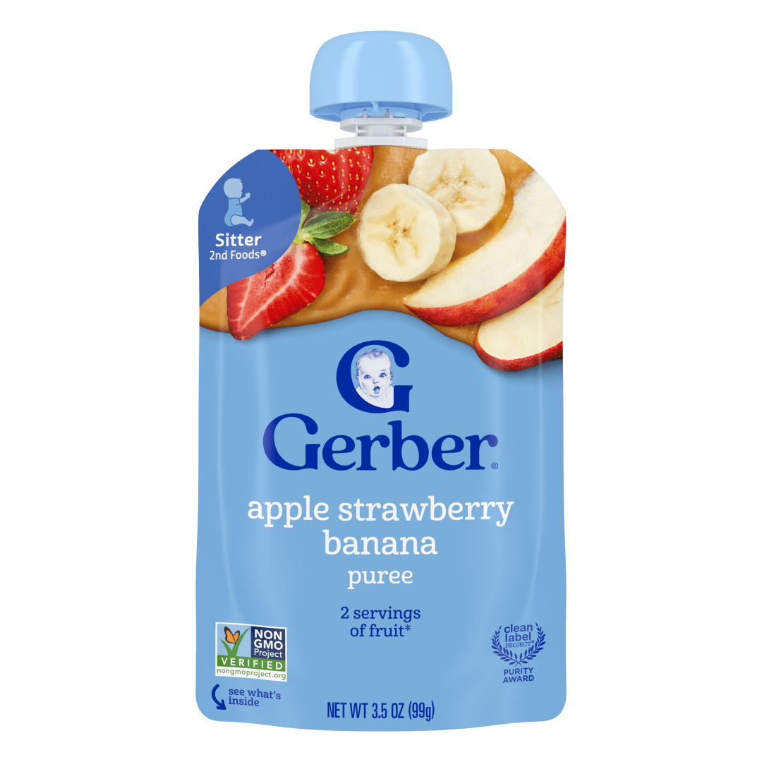 Gerber Stage 2 Baby Food, Apple Strawberry Banana Puree Pouch