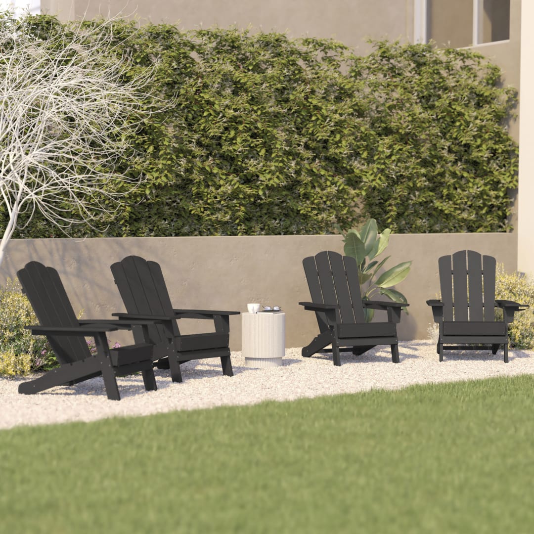 Newport Adirondack Chair with Cup Holder, Weather Resistant HDPE Adirondack Chair in Gray, Set of 4