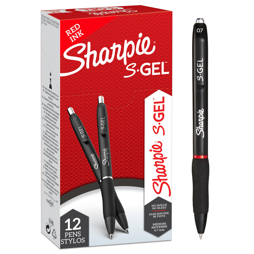 Sharpie S-Gel | Bolígrafos de gel | Punta mediana (0,7 mm) | Tinta roja | 12 unidades