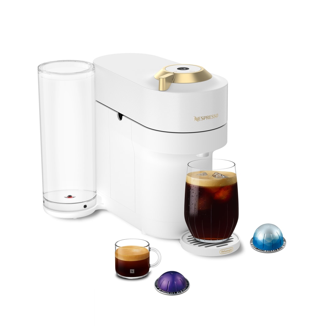 Nespresso Vertuo Pop+ Deluxe Coffee and Espresso Maker by De’Longhi, White and Gold