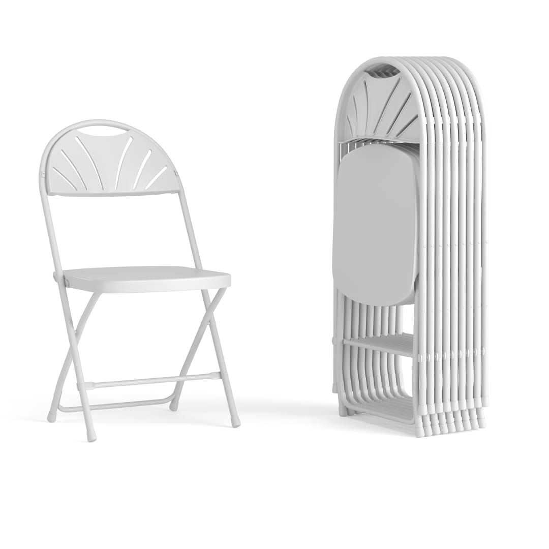 32 Pack HERCULES Series 650 lb. Capacity White Plastic Fan Back Folding Chair