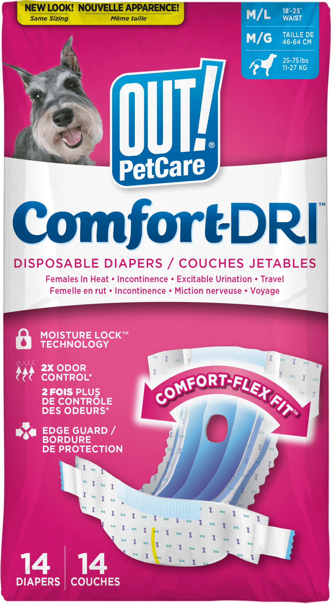 OUT! Disposable Fashion Female Diapers Bilingual - M/L 14 Ct. Pack