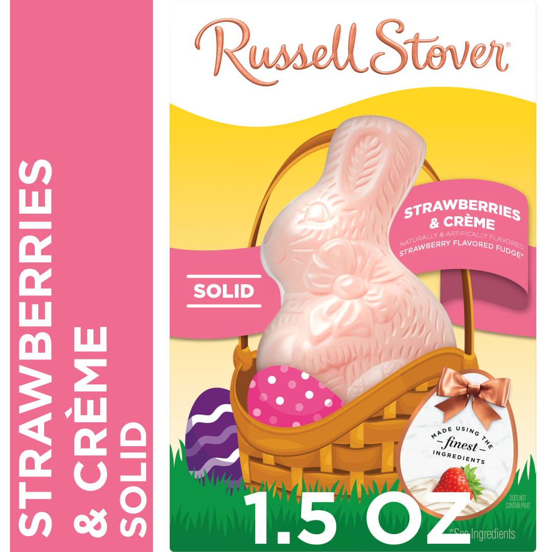 RUSSELL STOVER Easter Bunny Solid Strawberries & Crème Fudge Candy Rabbit, 1.5 oz.