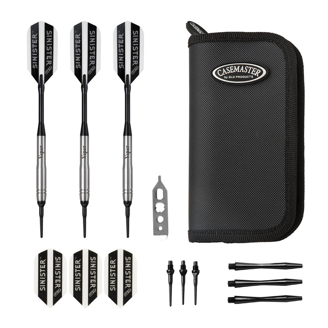 Viper Sinister 95% Tungsten 18 Gram Darts Beveled Barrel & Casemaster Deluxe Black Dart Case