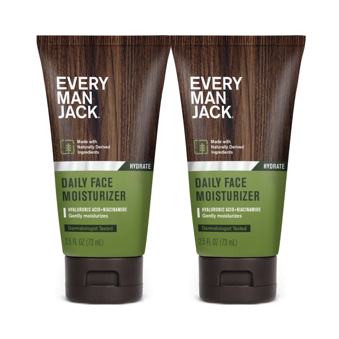 Every Man Jack Daily Hydration Face Lotion for Men - Deeply Moisturize and Revive Dry, Tired Skin with Hyaluronic Acid, Caffeine, and Green Tea - 2.5 oz Men’s Face Lotion - Twin Pack