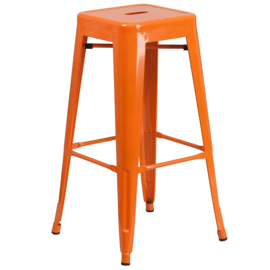 Kai Commercial Grade 30" High Backless Orange Metal Indoor-Outdoor Barstool with Square Seat