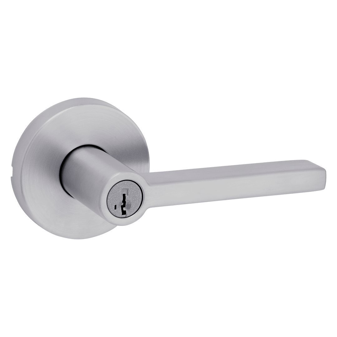 Halifax Keyed Entry Lever in Satin Chrome featuring SmartKey Security