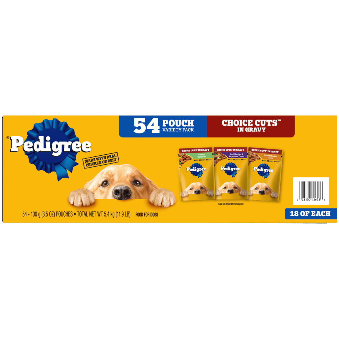 PEDIGREE CHOICE CUTS IN GRAVY Adult Soft Wet Dog Food 54-Count Variety Pack, 3.5 oz Pouches