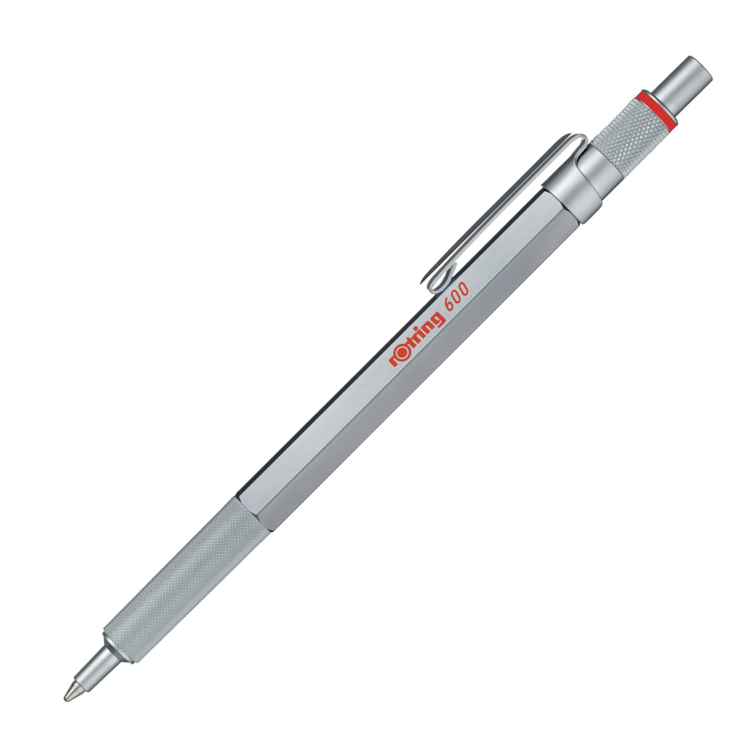 rOtring 600 bolígrafopunta mediatinta azulcuerpo plateadorecargable