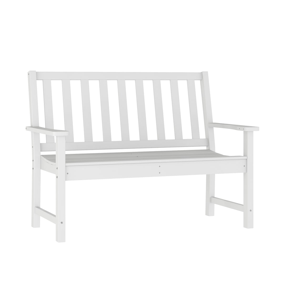 Ellsworth Commercial Grade 50" All Weather Indoor/Outdoor Recycled HDPE Bench with Contoured Seat in White