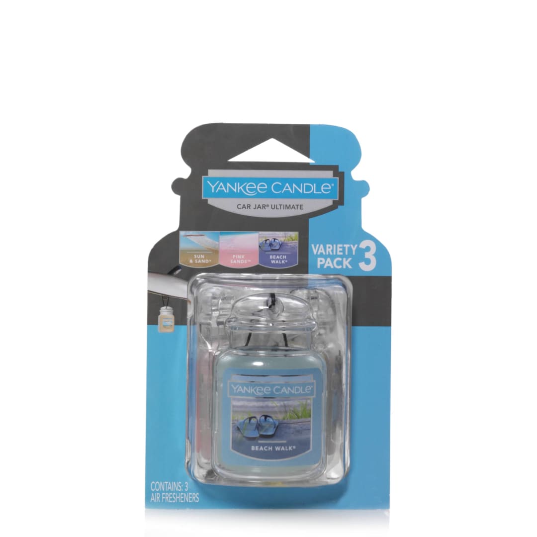 Yankee Candle® Hanging Car Jar® Ultimate 3-Pack Air Fresheners Neutralizes Odors Up to 30 Days Includes: Beach Walk Pink Sands and Sun and Sand (Pack of 3)