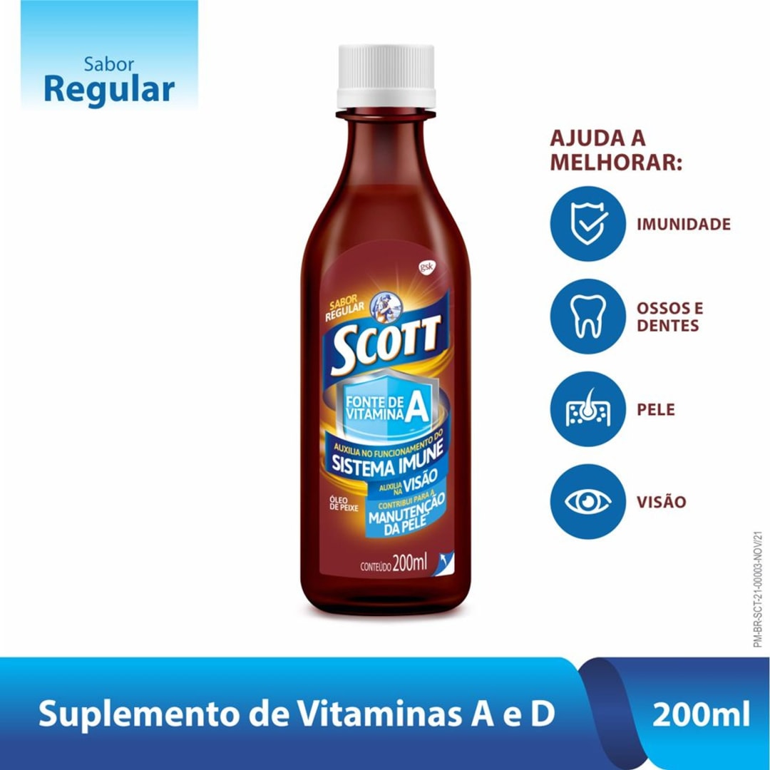 Scott Suplemento Alimentar em Emulsão de Vitaminas A e D Sabor Regular Frasco com 200ml