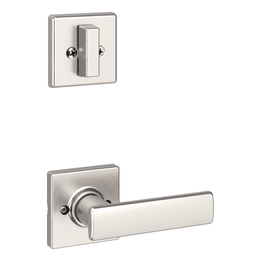 Tavaris Single Cylinder Handleset with Breton Lever featuring SmartKey Security™ Security in Satin Nickel