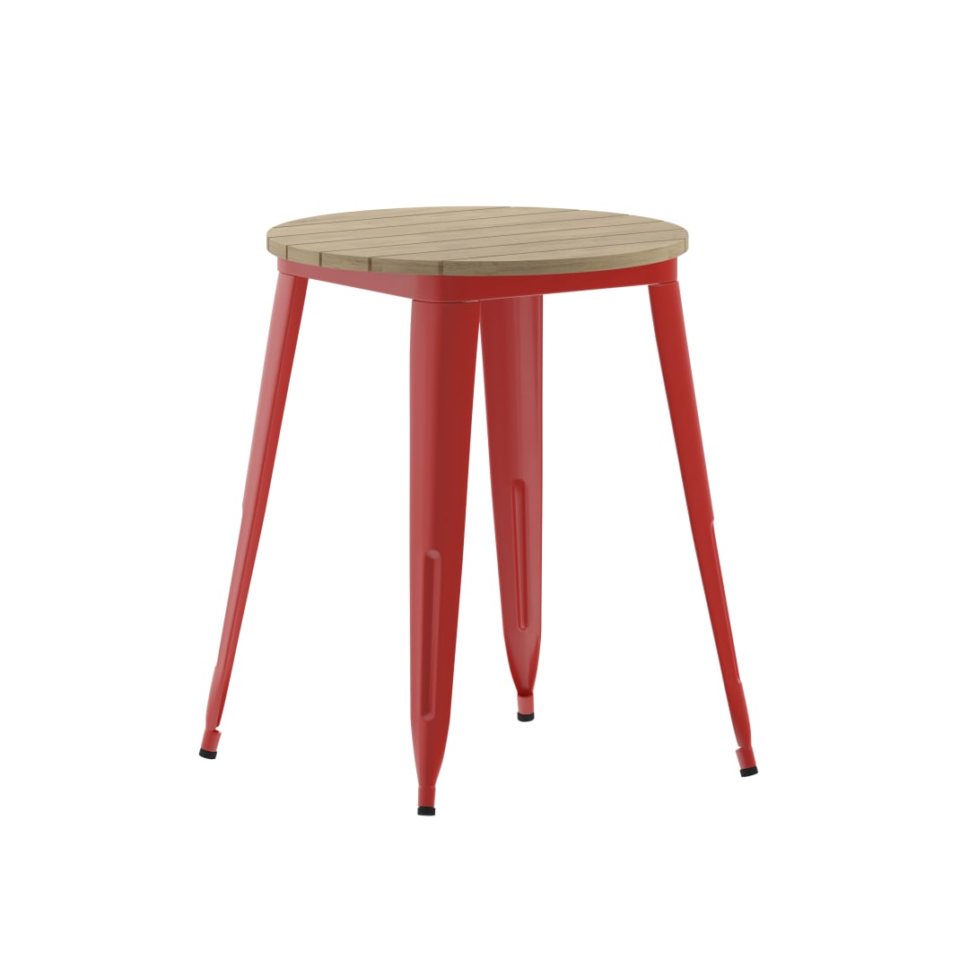 Declan Commercial Grade Indoor/Outdoor Dining Table, 23.75" Round All Weather Brown Poly Resin Top with Red Steel Base