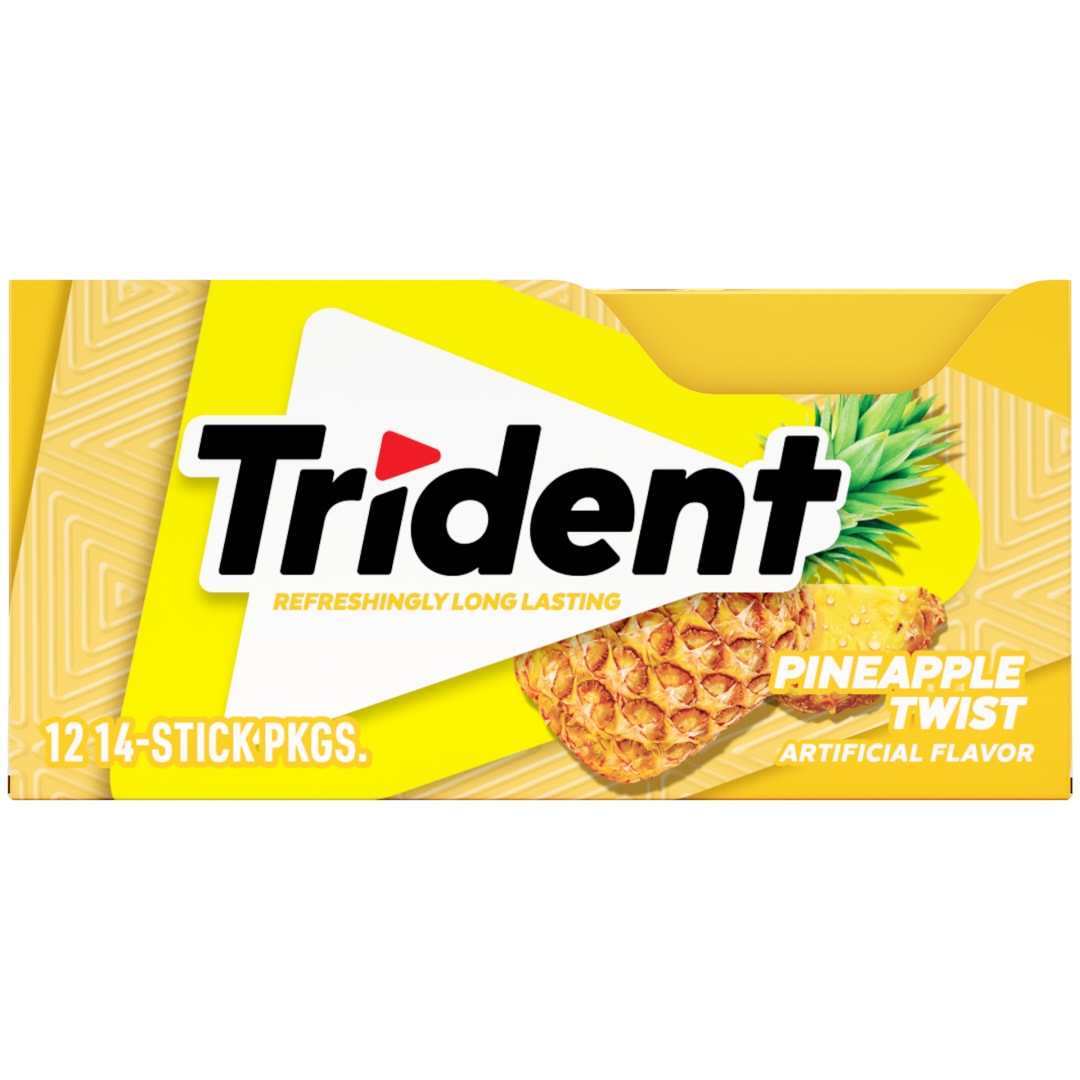 Trident Sugar Free Chewing Gum Pineapple Twist 14 pc Singles - 12 Pack