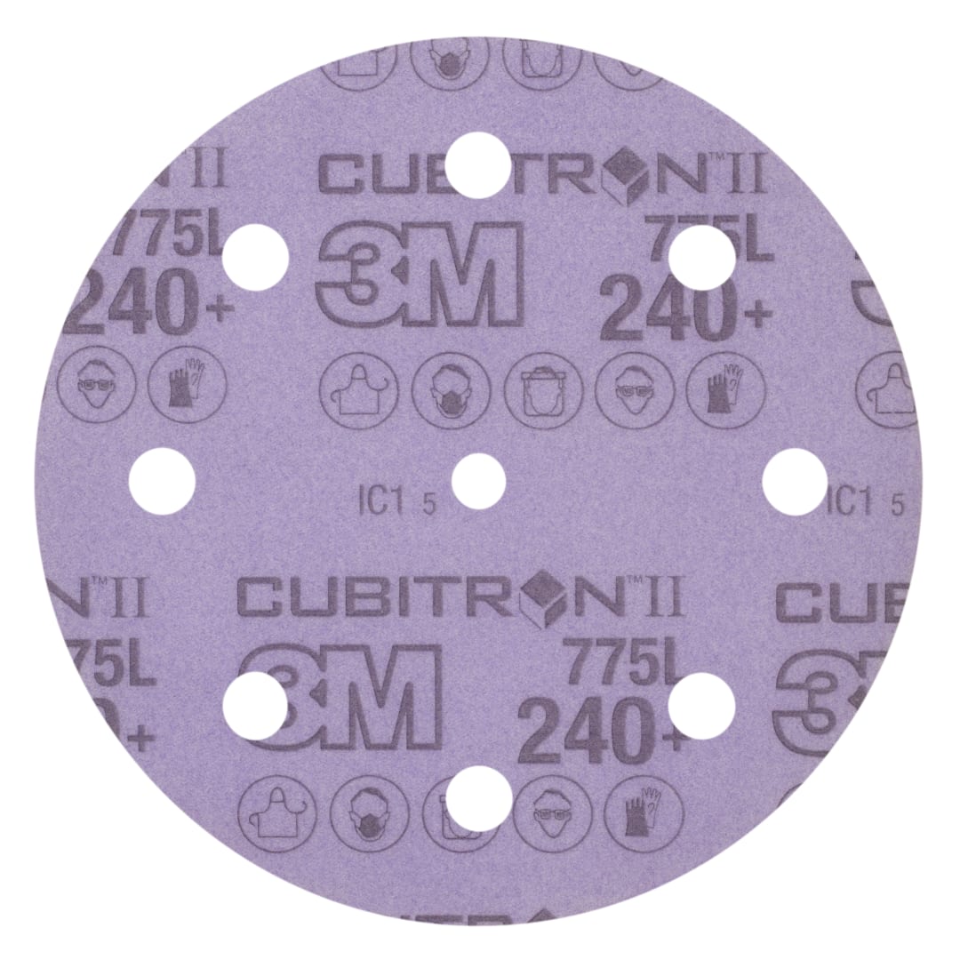 3M™ Cubitron™ II Hookit™ 775L Film Disk, 240+ 3MIL, 127 mm x NH, 8HL, Die 500KE, 50/Carton, 250 ea/Case