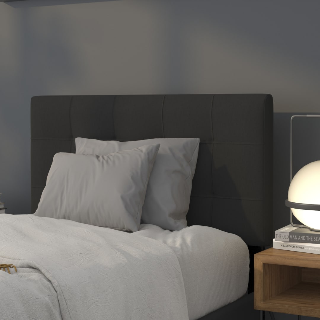 Bedford Tufted Upholstered Twin Size Headboard in Black Fabric