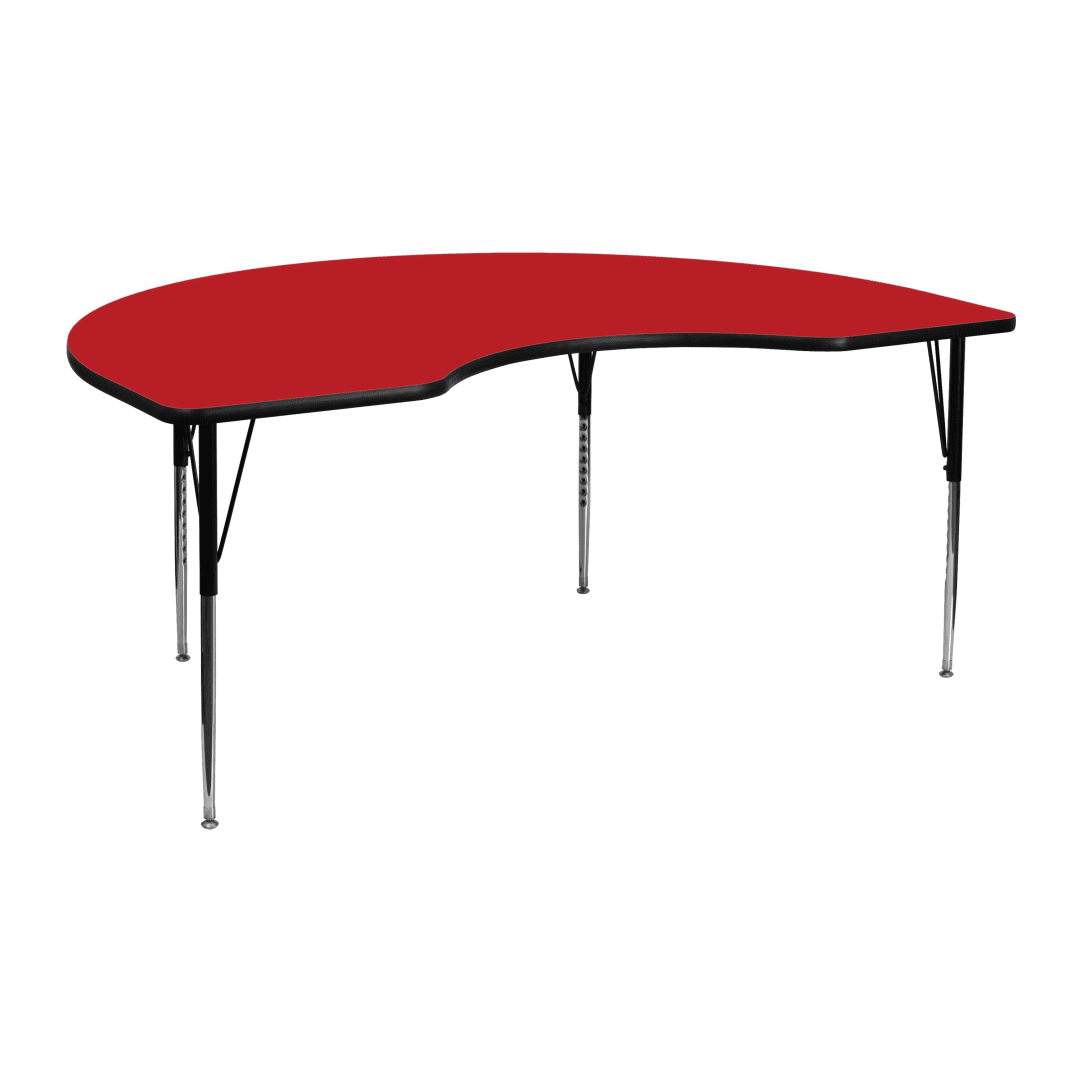 Wren 48''W x 72''L Kidney Red HP Laminate Activity Table - Standard Height Adjustable Legs