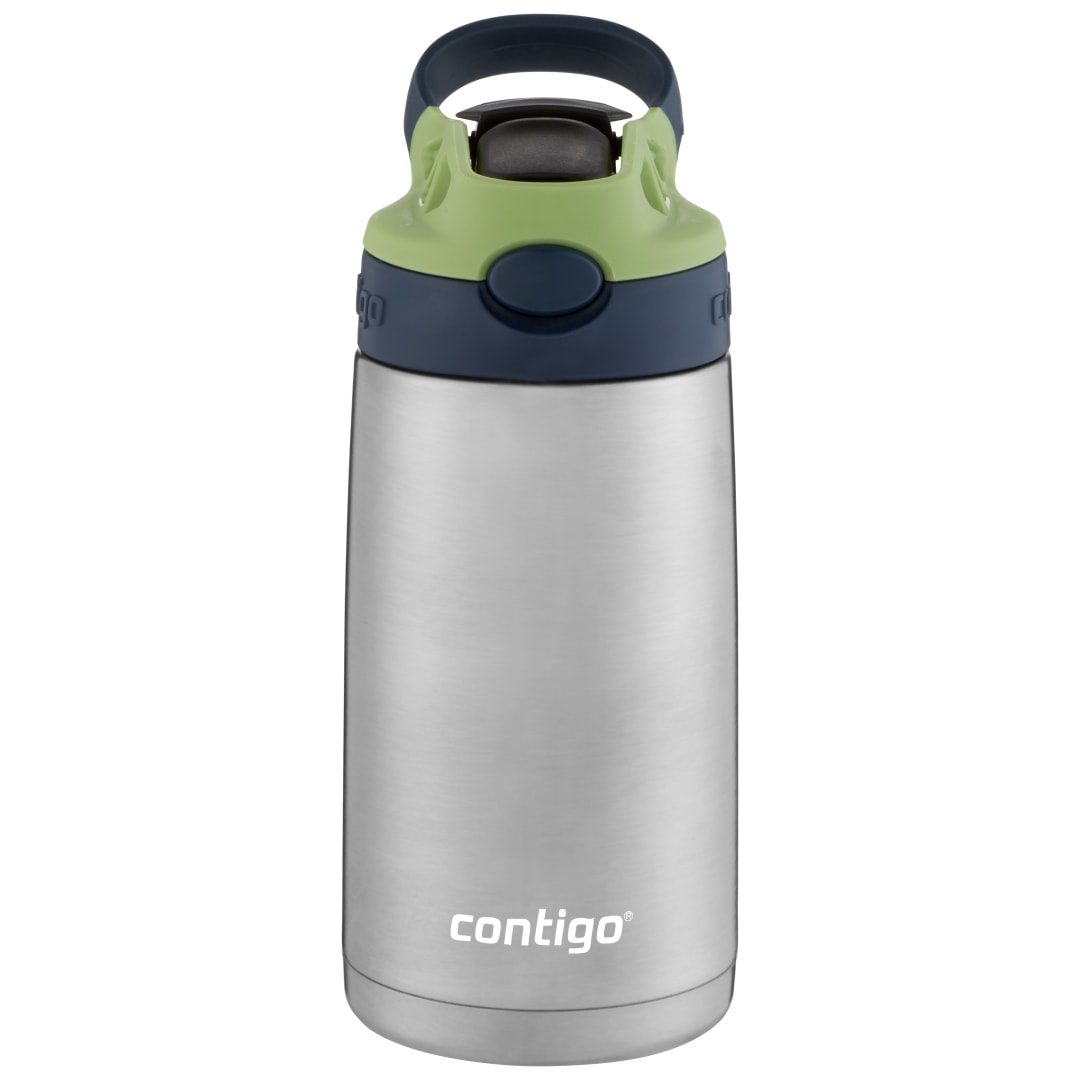 Contigo® Botella de Agua Aubrey Kids, 13 oz, Botella de Agua Limpiable, con Pajilla de Silicona, Tapa a Prueba de Derrames, Azul - Verde Manzana