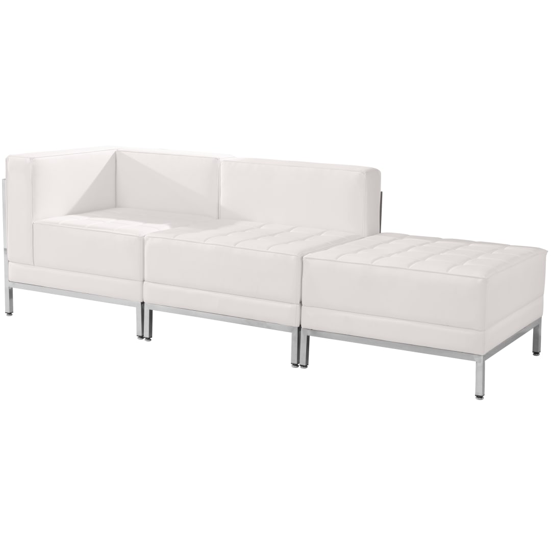 HERCULES Imagination Series Melrose White LeatherSoft 3 Piece Chair &amp; Ottoman Set with Ganging Clips