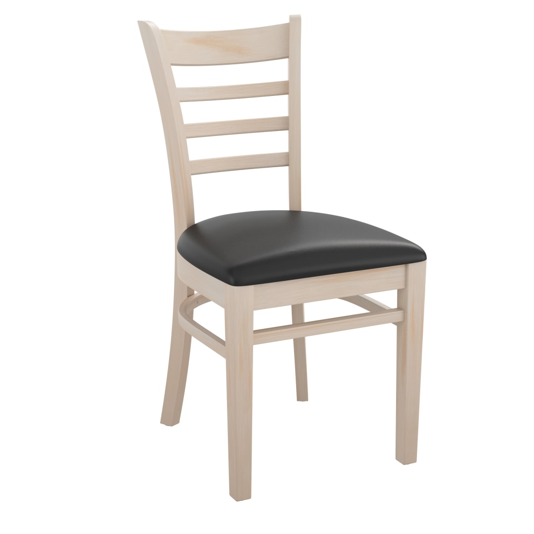 HERCULES Series Ladder Back Antique White Wood Restaurant Chair - Black Vinyl Seat