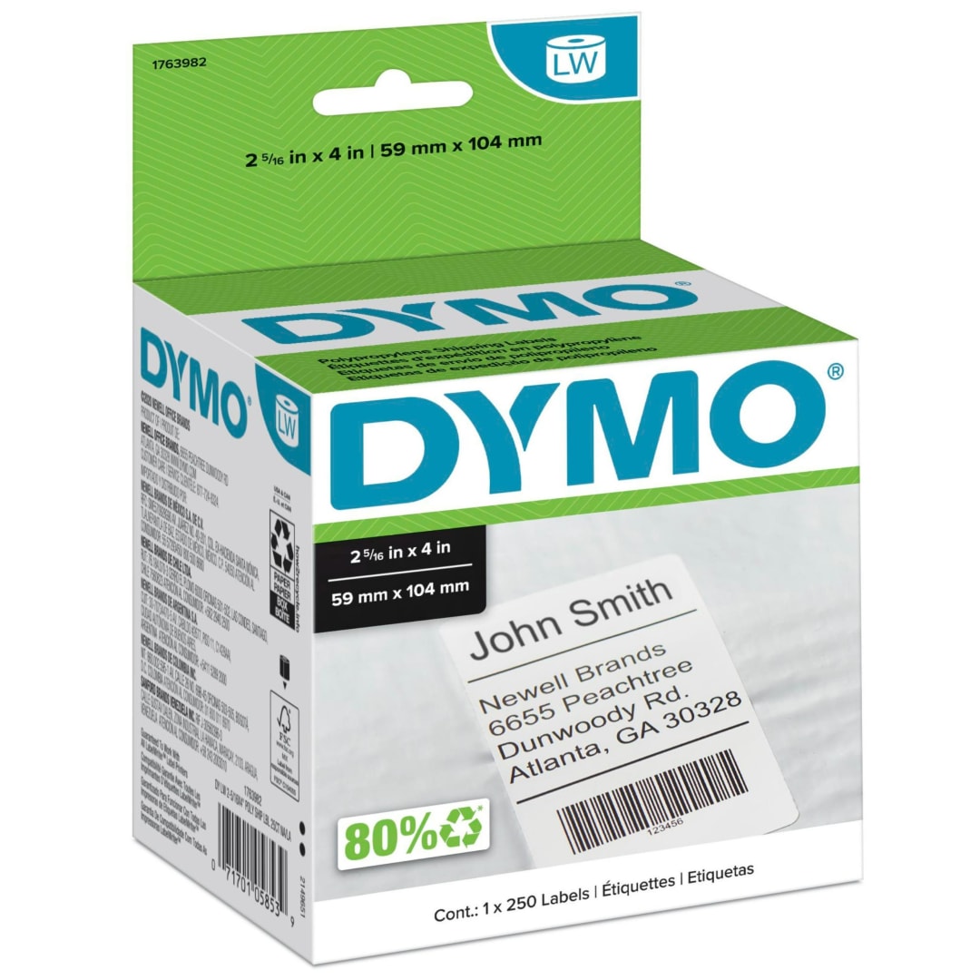 DYMO® LW Shipping Labels for LabelWriter™ Label Printers, 2-5/16-Inch x 4-Inch, Roll of 250