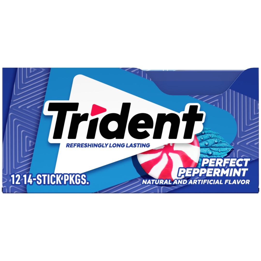 Trident Sugar Free Chewing Gum Perfect Peppermint 14 pc Singles - 12 Pack