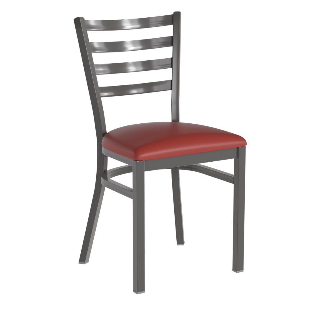 HERCULES Silver Antique Finish with Clear Coat Ladder Back Metal Restaurant Chair - Red Vinyl Seat