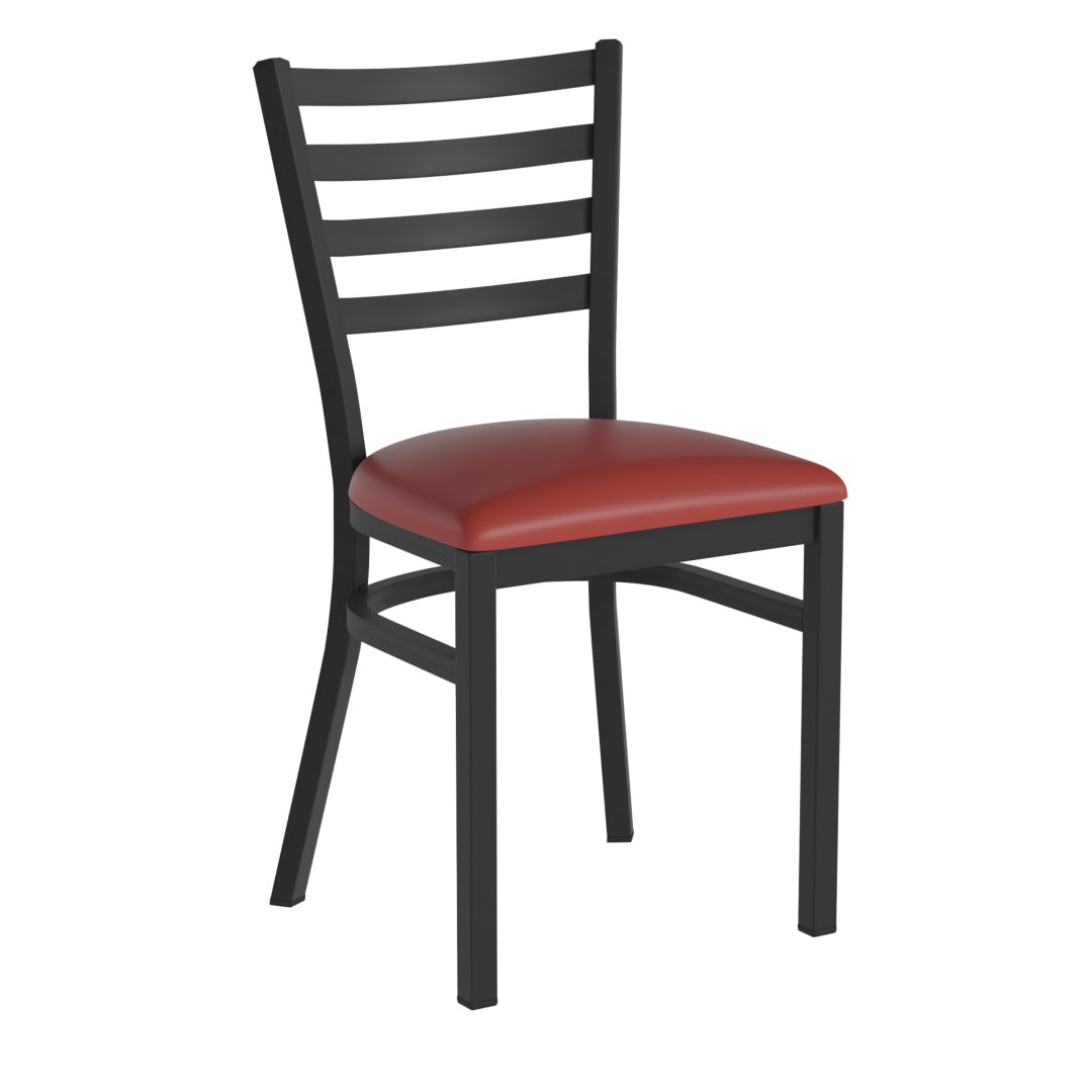 HERCULES Black Ladder Back Metal Restaurant Chair - Red Vinyl Seat