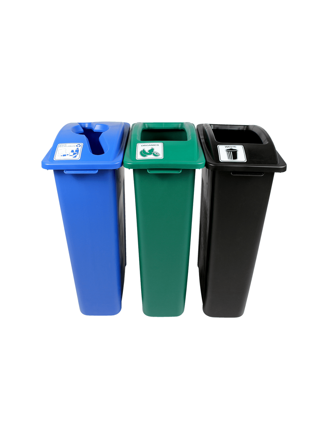 WASTE WATCHER - Triple - Kit - Mixed Recyclables-Organics-Waste - Mixed-Full - Blue-Green-Black