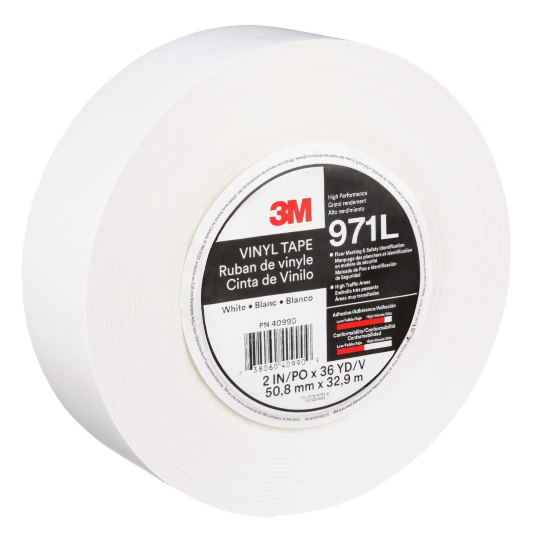 3M™ Dayanıklı Yer İşaretleme Bandı 971L, White, 50.8 mm x 33 m, 0.43 mm, Individually Wrapped Conveniently Packaged