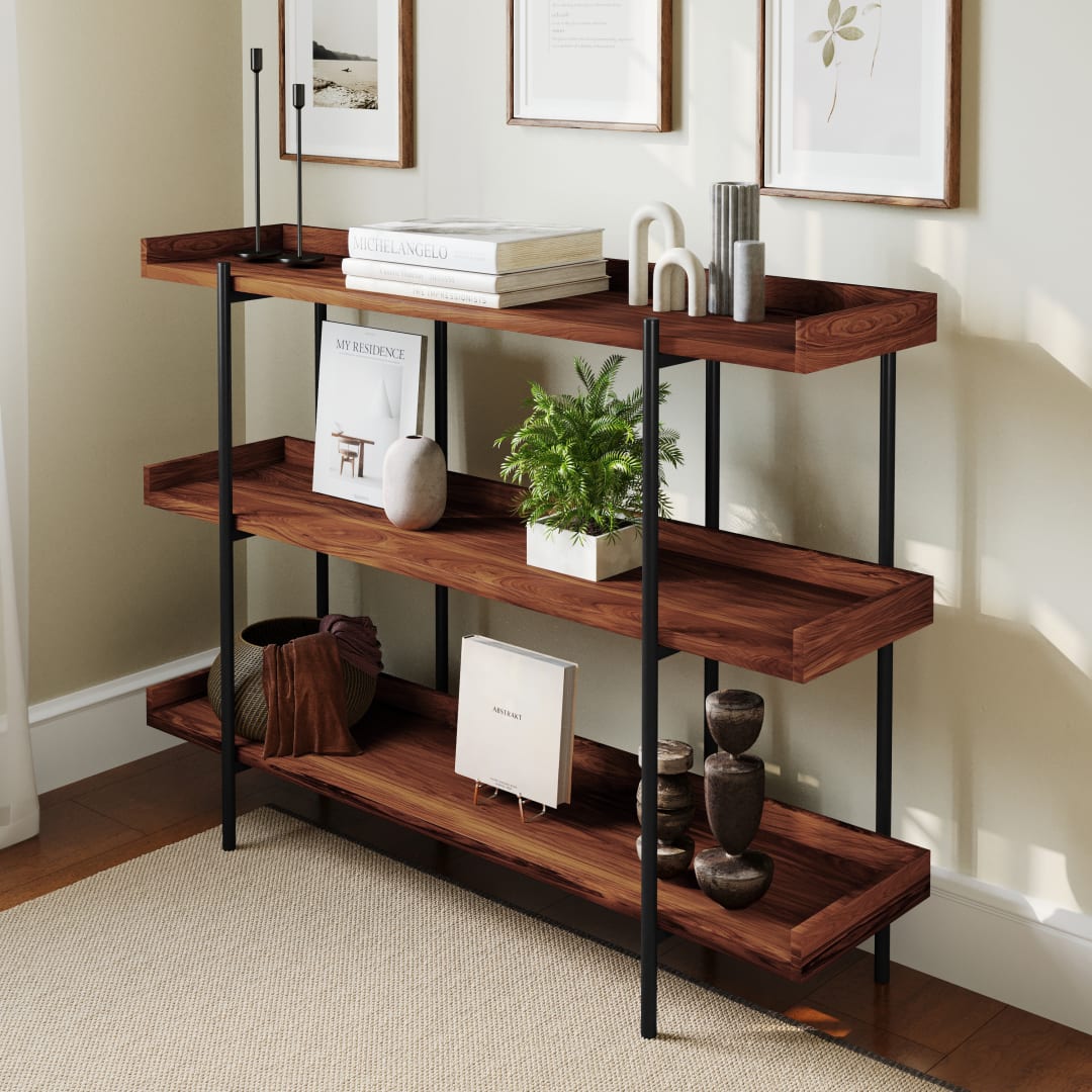 Mayfair 3 Shelf 35"H Storage Display Unit Bookcase with Black Metal Frame in Rustic Wood Grain Finish