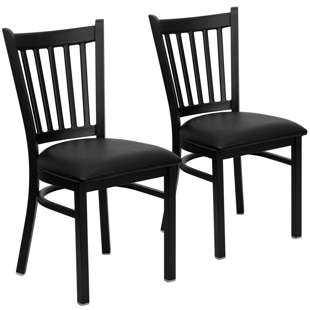 2 Pack HERCULES Series Black Vertical Back Metal Restaurant Chair - Black Vinyl Seat