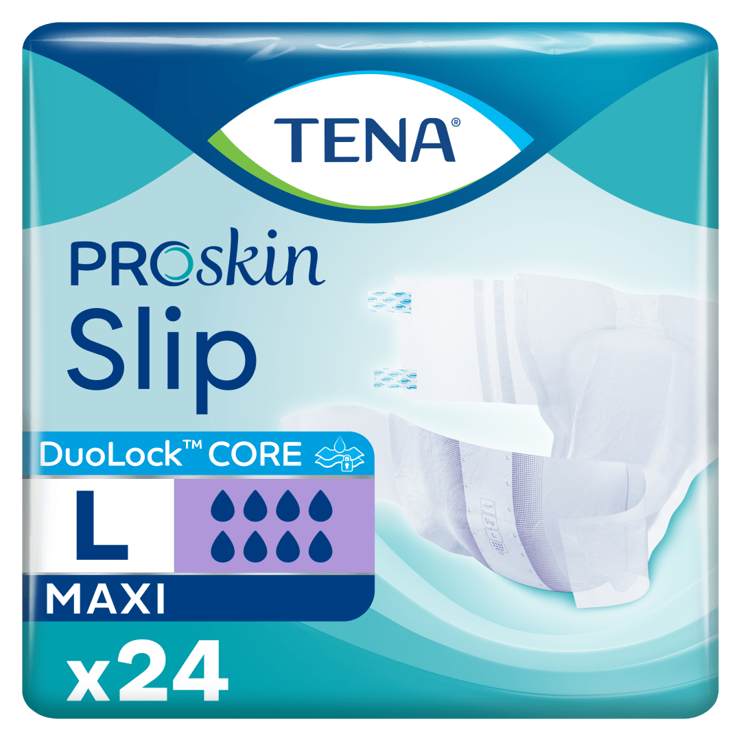 TENA ProSkin Slip Maxi – Incontinence Briefs for Heavy to Very Heavy Leakage, Adjustable Tabs, Fast Absorbing Core, Dermatologically Tested - Large, Pack of 24