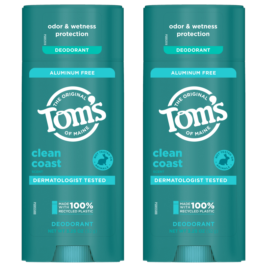 Tom’s of Maine Clean Coast Natural Deodorant for Men and Women, Aluminum Free, No Artificial Fragrances, Dyes, or Preservatives, Baking Soda Free, 48-Hour Odor Protection, 3.25 oz, 2 Pack