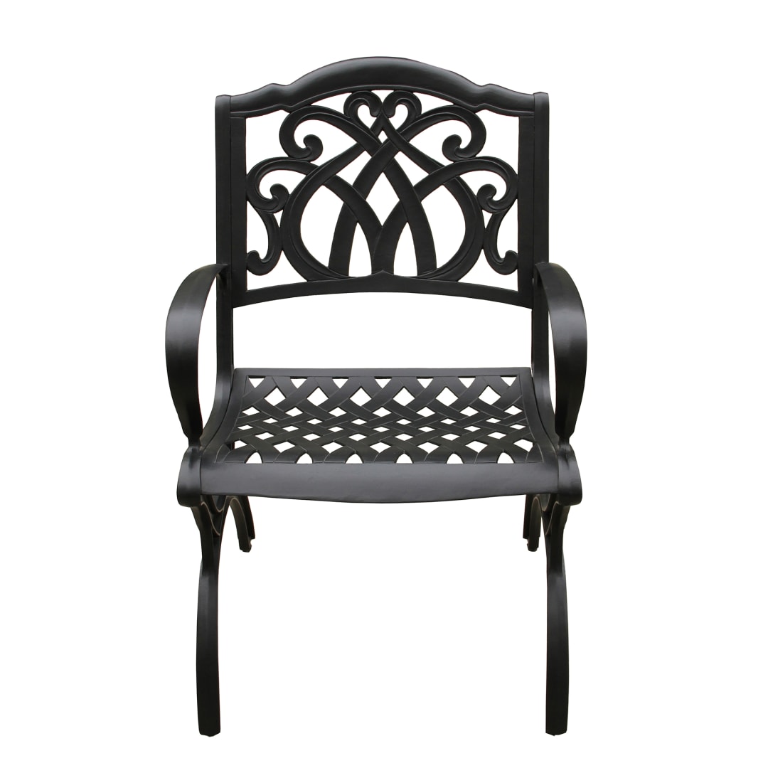Ornate Traditional Outdoor Cast Aluminum Black Patio Dining Chair