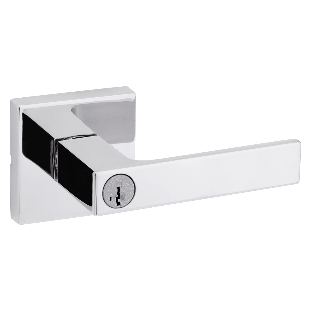 Singapore Square Keyed Entry Lever  featuring SmartKey Security™ Security in Polished Chrome