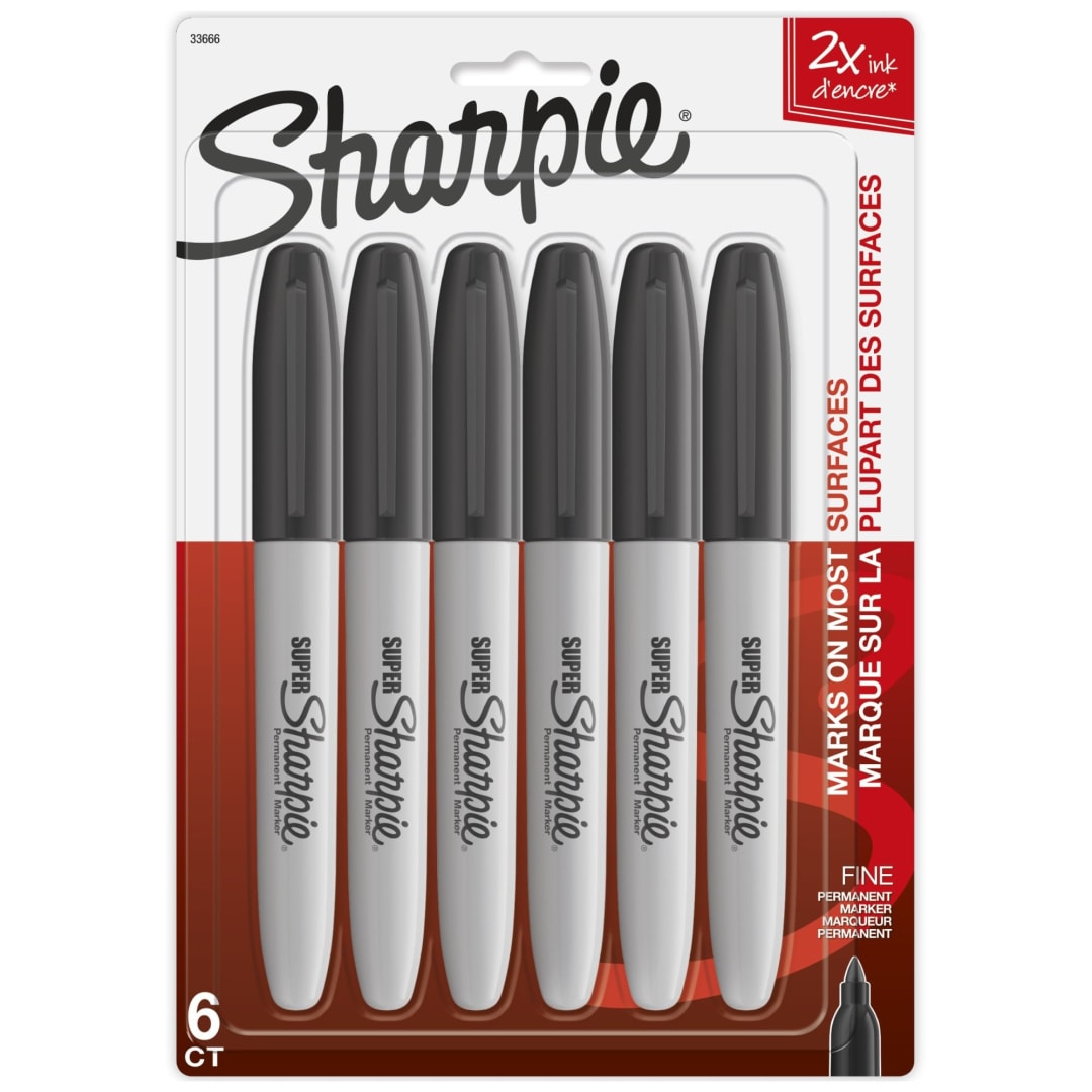 Sharpie® Super Permanent Markers, Fine Point, Black, 6 Count