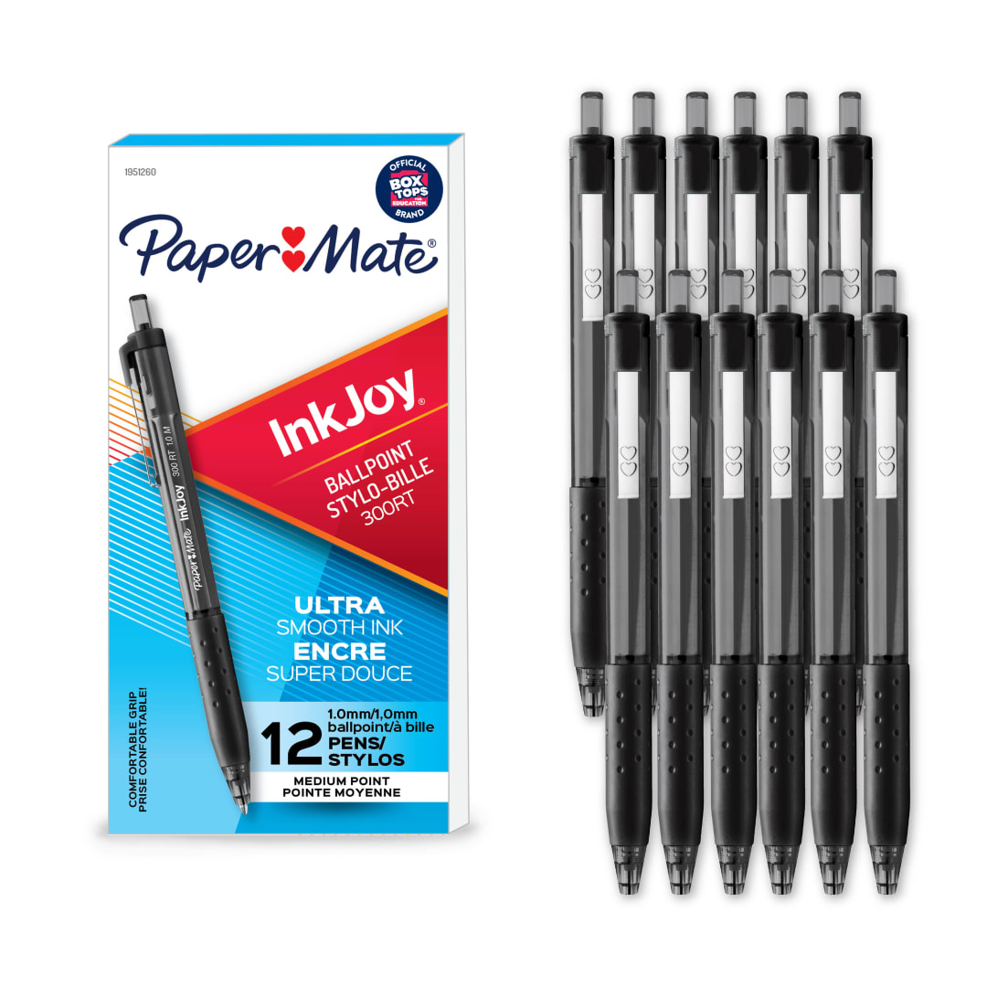 Paper Mate InkJoy 300RT Retractable Ballpoint Pens, Medium Point (1.0 mm), Black, 12 Count