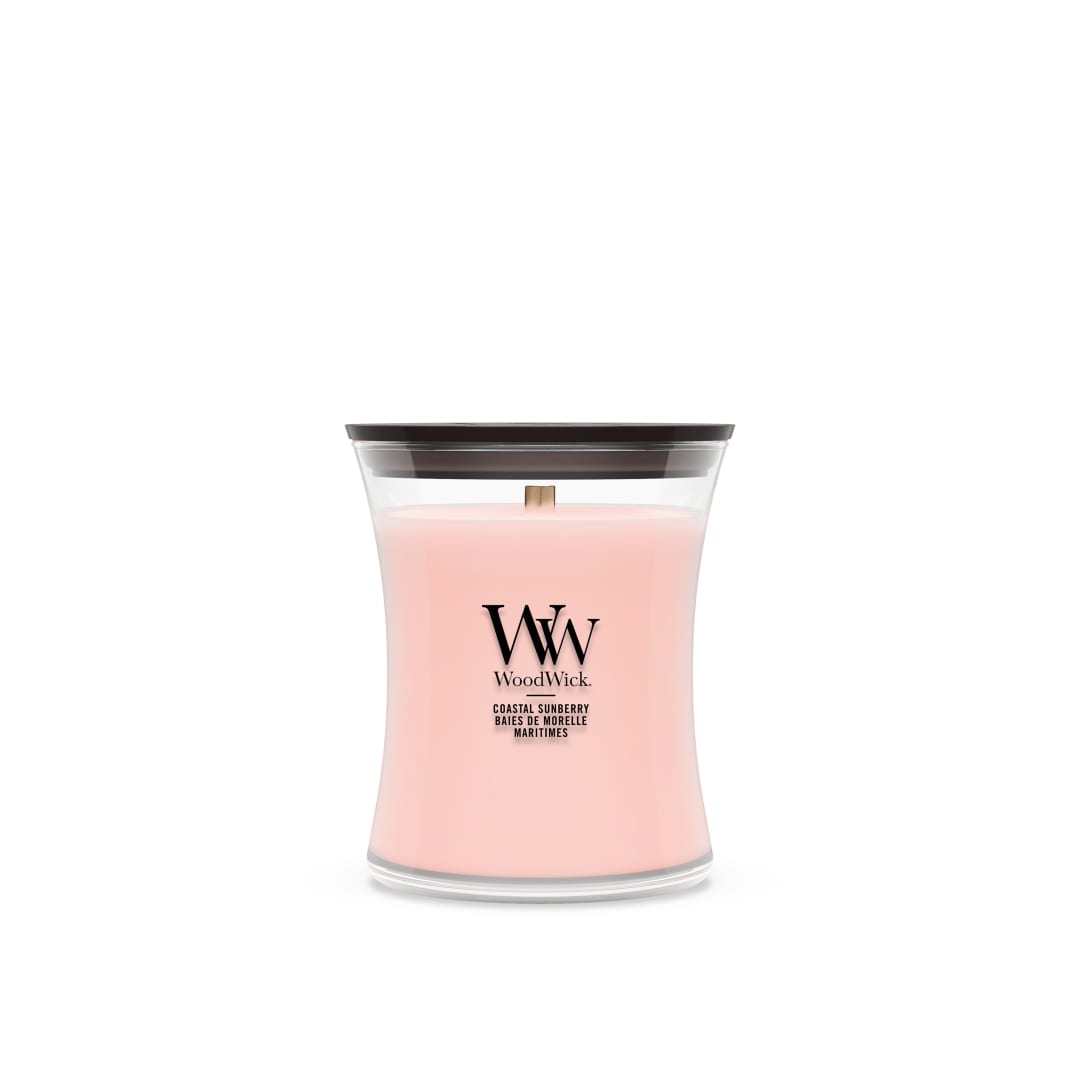 WoodWick Vela perfumada | Vela de tamaño mediano en forma de reloj de arena | Coastal Sunberry | Regalos perfectos para mujeres