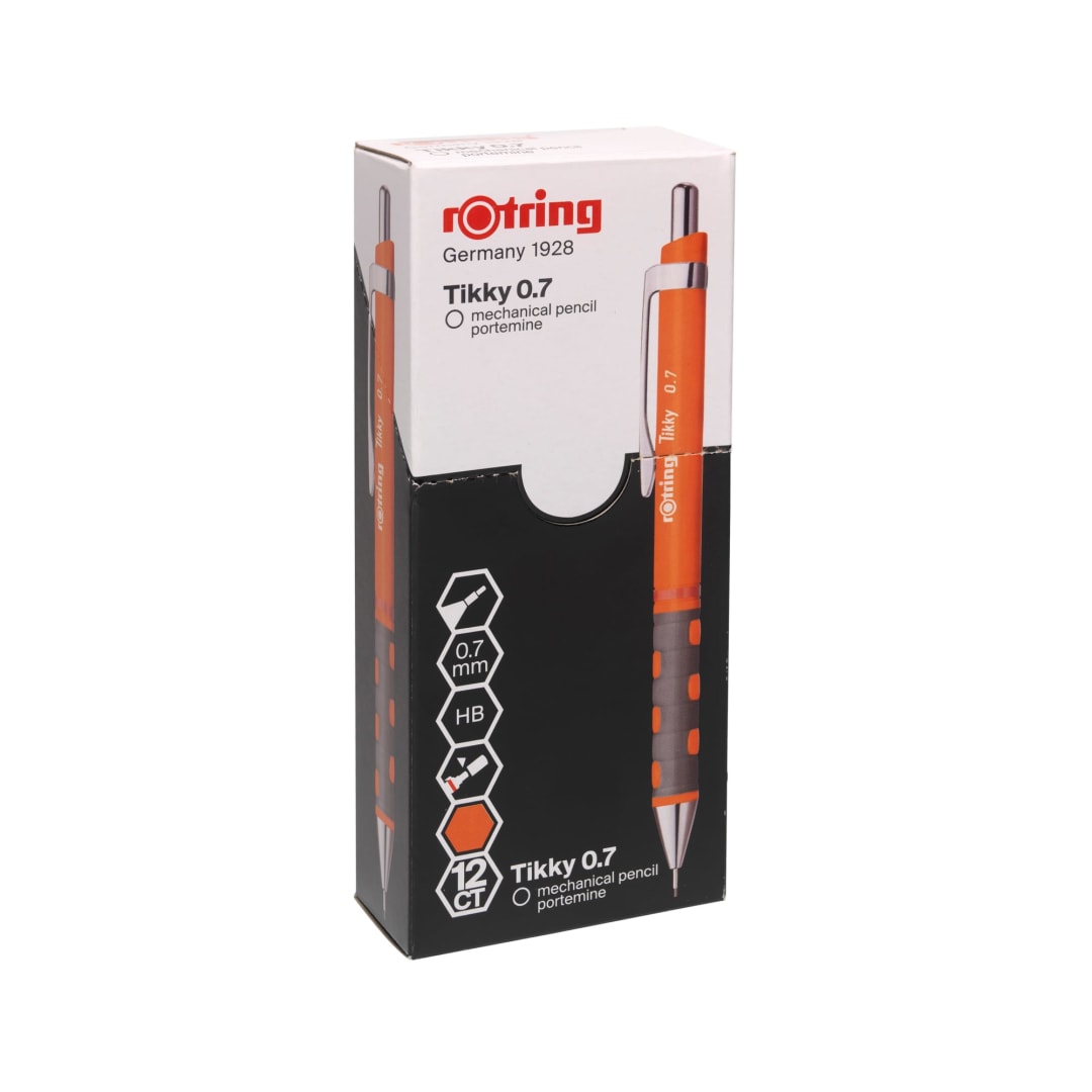 rOtring Tikky Mechanical Pencils | HB 0.7 mm Lead | Neon Orange | Box of 12